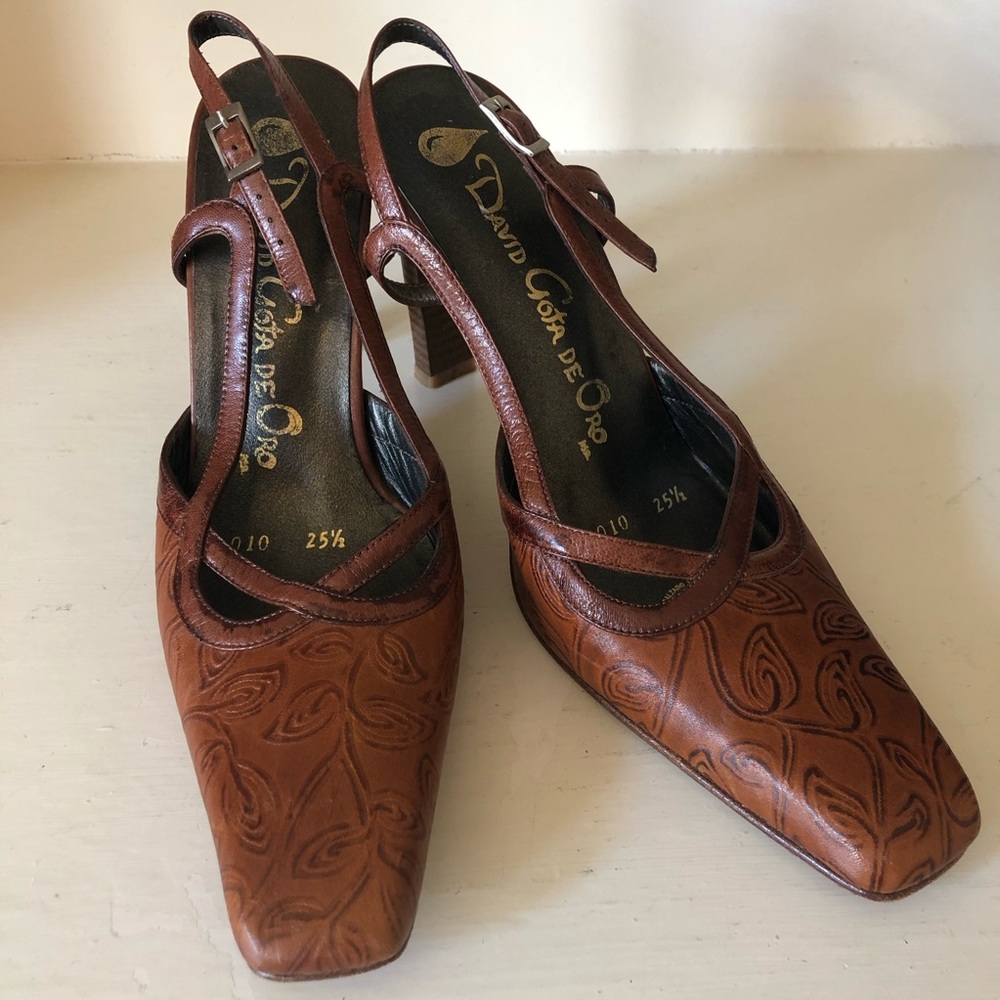 David Gota De Oro Leather Sling Back Heels